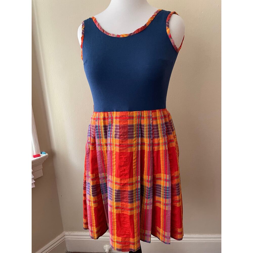 Size M - Vintage 60s Rainbow Orange Seersucker Dress Size 8